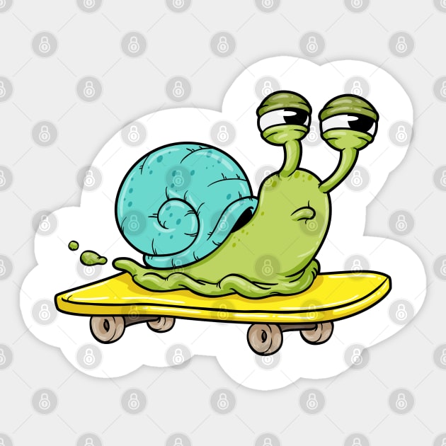 Snail with House as Skater with Skateboard Sticker by Markus Schnabel